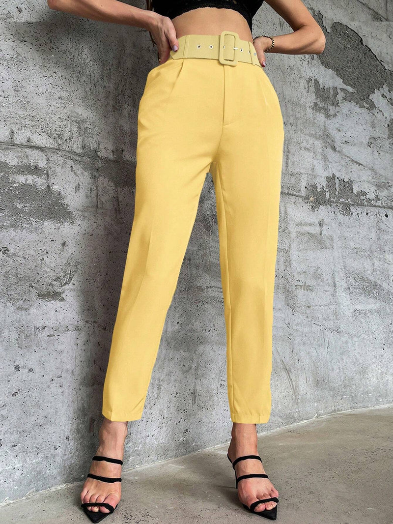 Prive Pantalon para mujeres de moda con unicolor, cintura alta, corte recto y casual