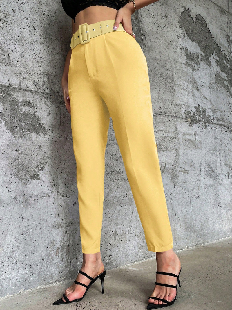 Prive Pantalon para mujeres de moda con unicolor, cintura alta, corte recto y casual