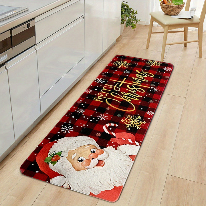 1pc Alfombra de Cocina con Diseño Navideño, Antideslizante y Suave, Lavable a Máquina, Absorbente para Cocina y Sala, Decoración del Hogar