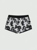 Romwe grunge punk 1 pieza calzoncillos boxer con estampado total de punk oscuro, distopia, hip hop, trenzas