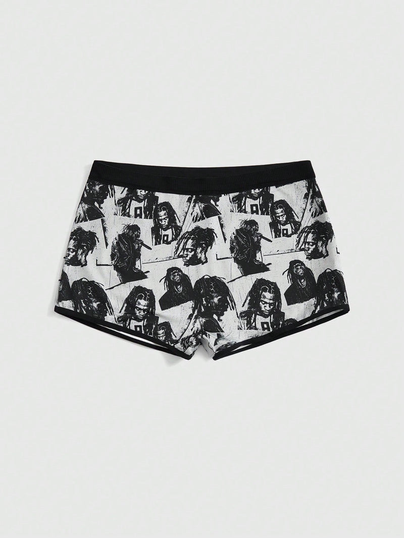 Romwe grunge punk 1 pieza calzoncillos boxer con estampado total de punk oscuro, distopia, hip hop, trenzas