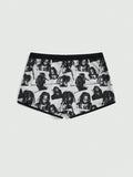 Romwe grunge punk 1 pieza calzoncillos boxer con estampado total de punk oscuro, distopia, hip hop, trenzas