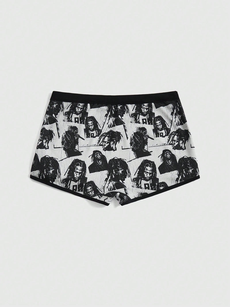 Romwe grunge punk 1 pieza calzoncillos boxer con estampado total de punk oscuro, distopia, hip hop, trenzas