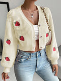 Moosta cardigan holgado de mujer con mangas farol, hombros caidos y bordado de fresa de estilo casual