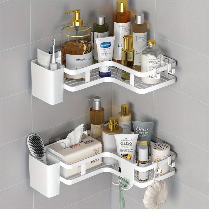 2pcs Estantes de Esquina de Acero Inoxidable para Baño y Cocina - Sin Taladro, Estantes de Almacenamiento Montados en la Pared