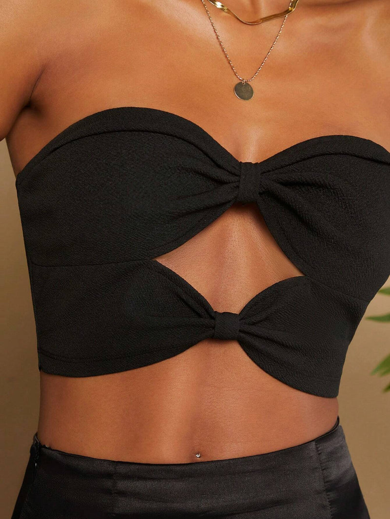 TRVLCHIC Top de mujer tejido de ajuste apretado y recortado sin tirantes, de unicolor para vacaciones