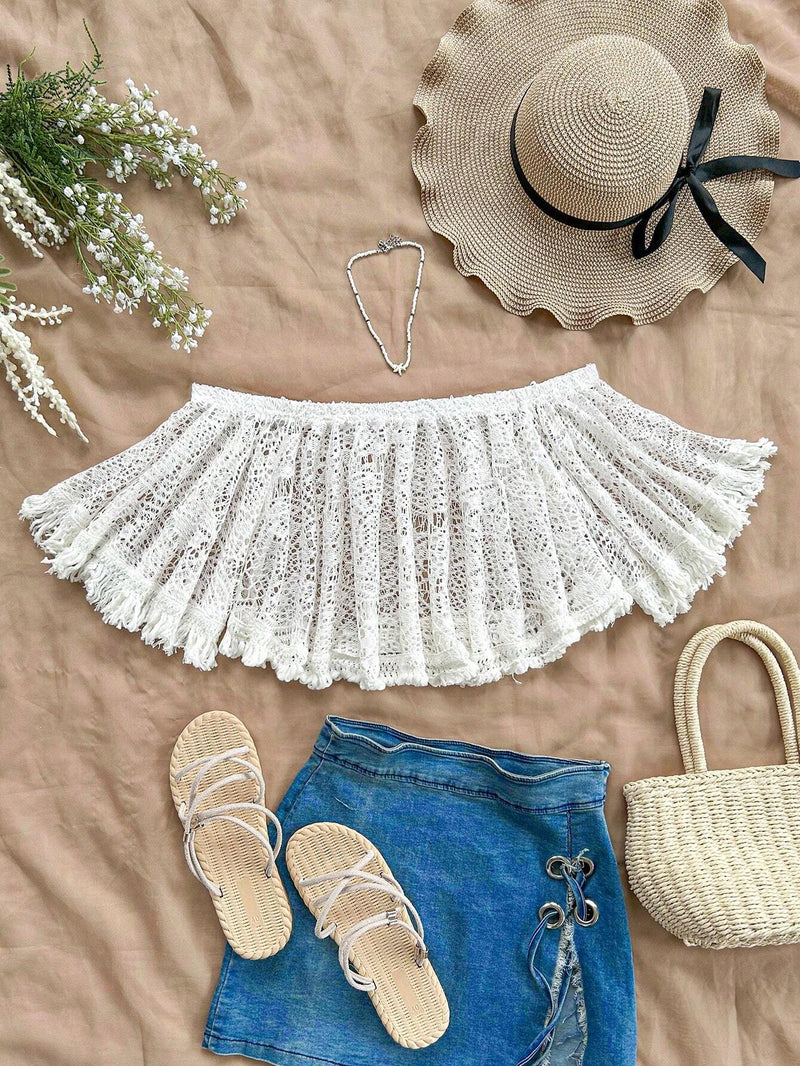 WYWH Top holgado estilo bohemio de crochet con espalda descubierta y borlas para mujeres, adecuado para vacaciones en la playa y festivales de musica. De color albaricoque y perfecto para fiestas de graduacion.