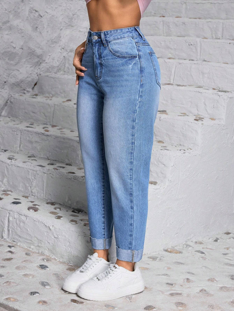 PETITE Jeans de mezclilla para damas casuales y simples para combinar diariamente