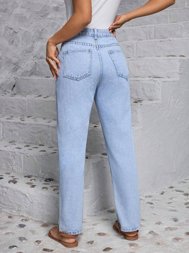 LUNE Pantalones Jeans informales de mujer con ajuste comodo, rectos y con bolsillos