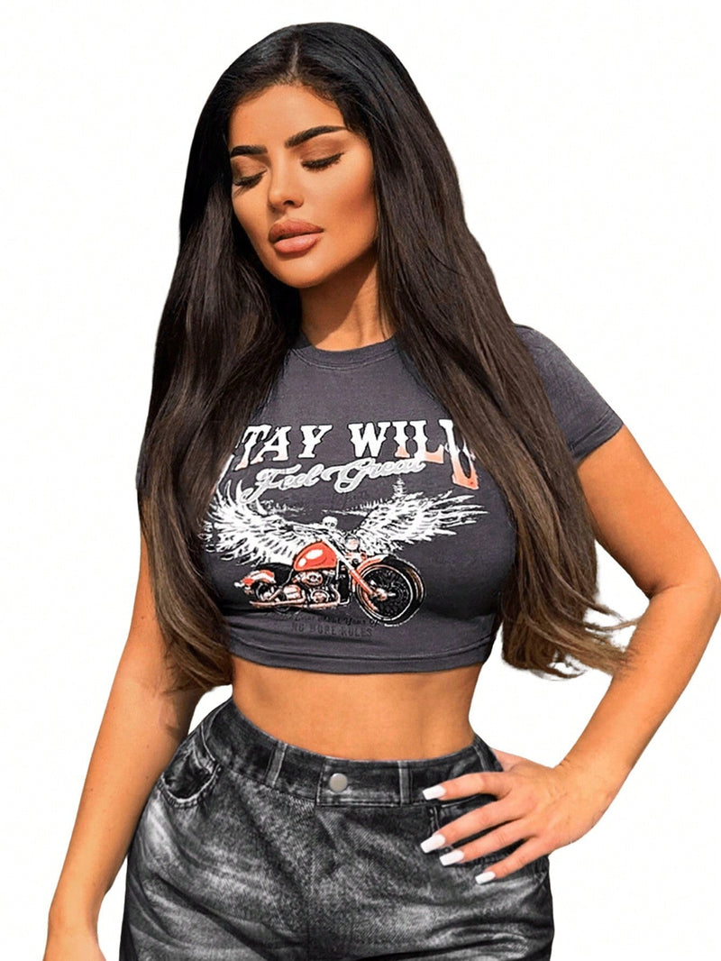 SXY Camiseta corta de verano con graficos para mujer