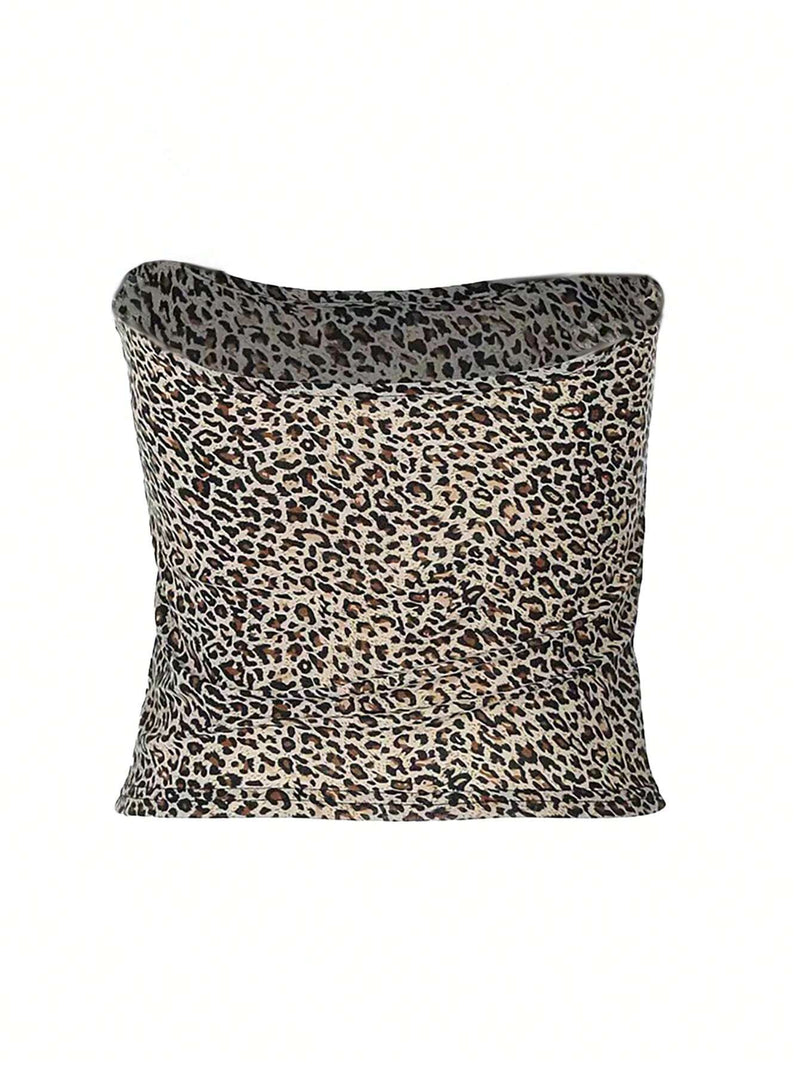 SXY Blusa simple diaria sin tirantes con estampado de leopardo para mujer