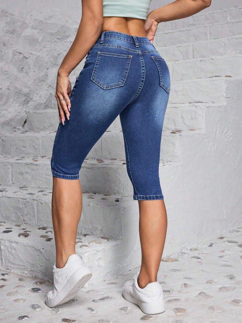 PETITE Jeans ajustados de mujer con bolsillos recortados para uso diario