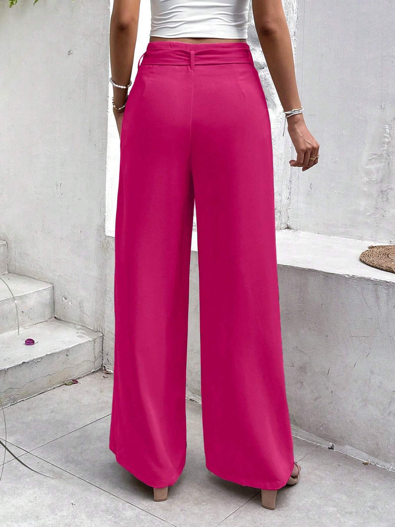 Frenchy Pantalones regulares sencillos y de un solo color para mujer, ropa diaria con cinturon