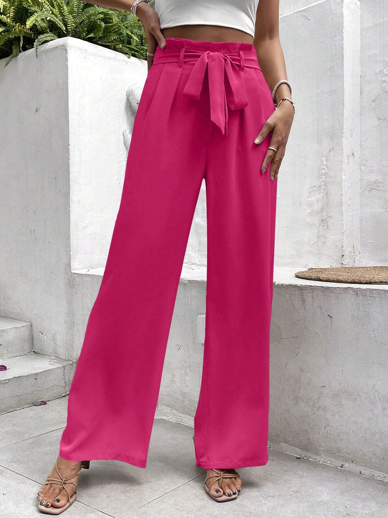 Frenchy Pantalones regulares sencillos y de un solo color para mujer, ropa diaria con cinturon