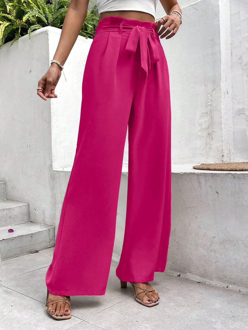 Frenchy Pantalones regulares sencillos y de un solo color para mujer, ropa diaria con cinturon