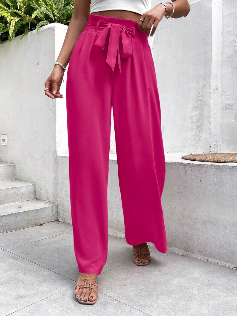 Frenchy Pantalones regulares sencillos y de un solo color para mujer, ropa diaria con cinturon