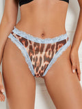 DesireSculpt Panties diarias simples de triangulo para mujer con estampado de leopardo y encaje