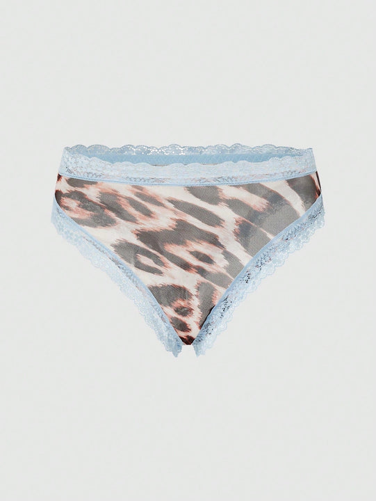 DesireSculpt Panties diarias simples de triangulo para mujer con estampado de leopardo y encaje