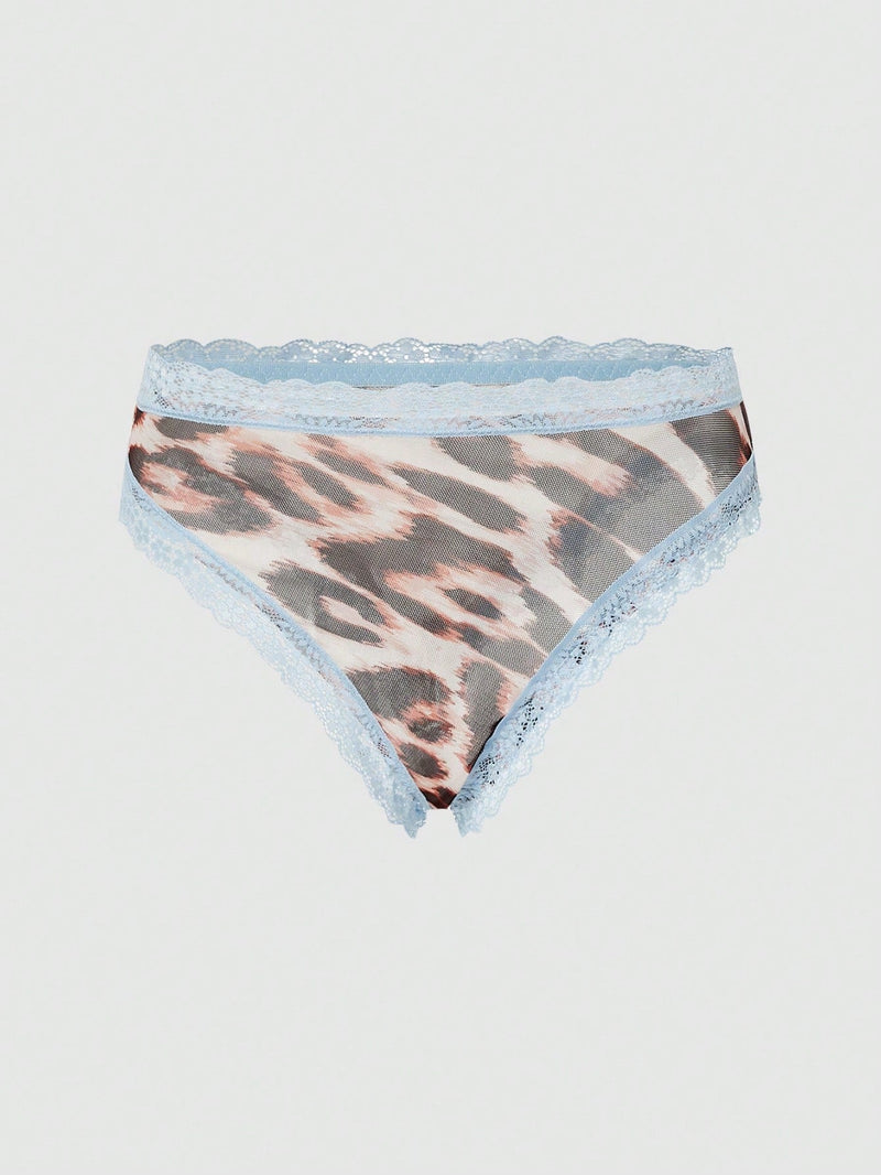 DesireSculpt Panties diarias simples de triangulo para mujer con estampado de leopardo y encaje