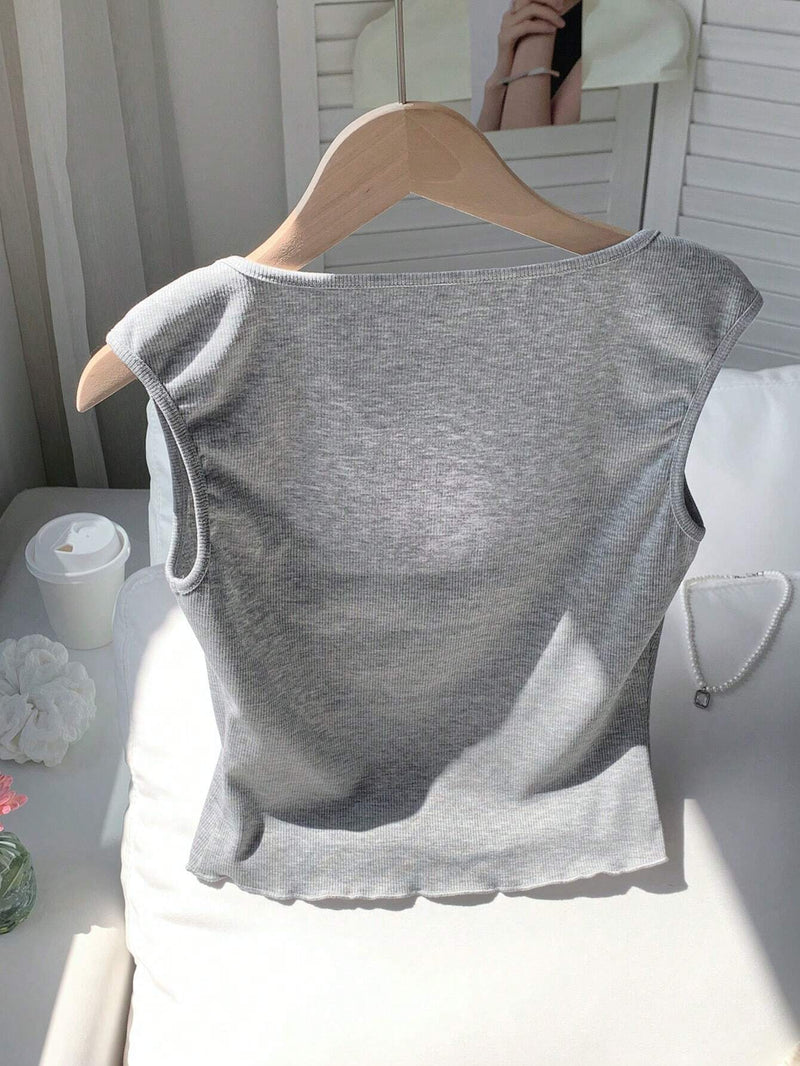 Comfortcana Camiseta de verano para mujer, manga corta y cuello cuadrado empalmado con nudo en la parte delantera