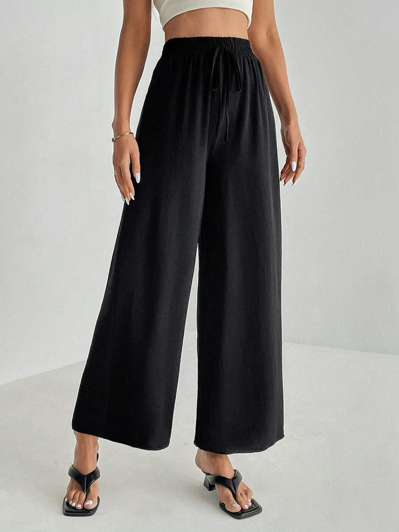 Tall Pantalones negros anchos con nudo delantero solido