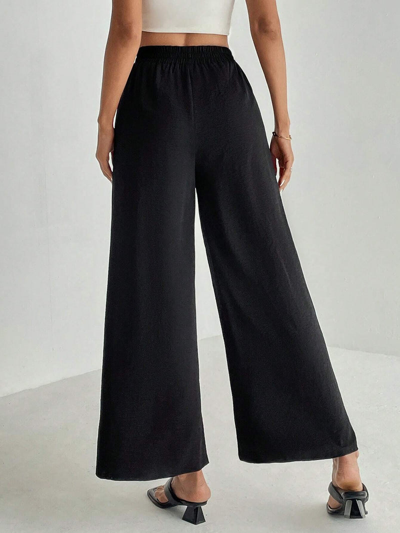 Tall Pantalones negros anchos con nudo delantero solido