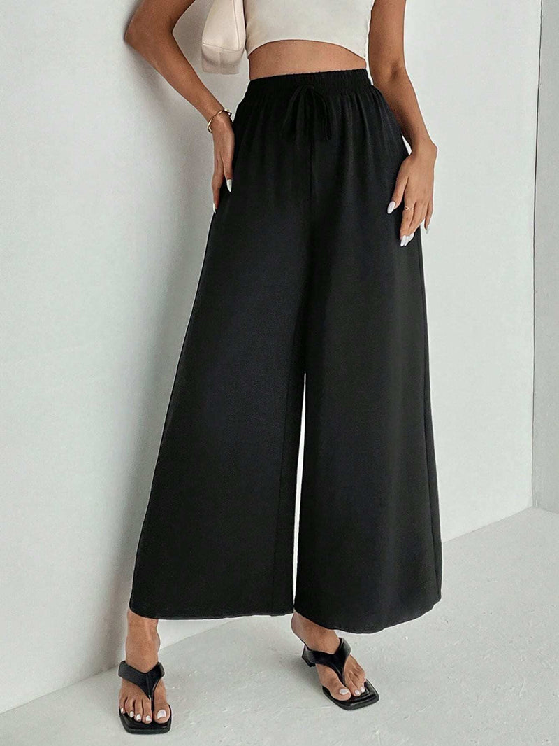 Tall Pantalones negros anchos con nudo delantero solido