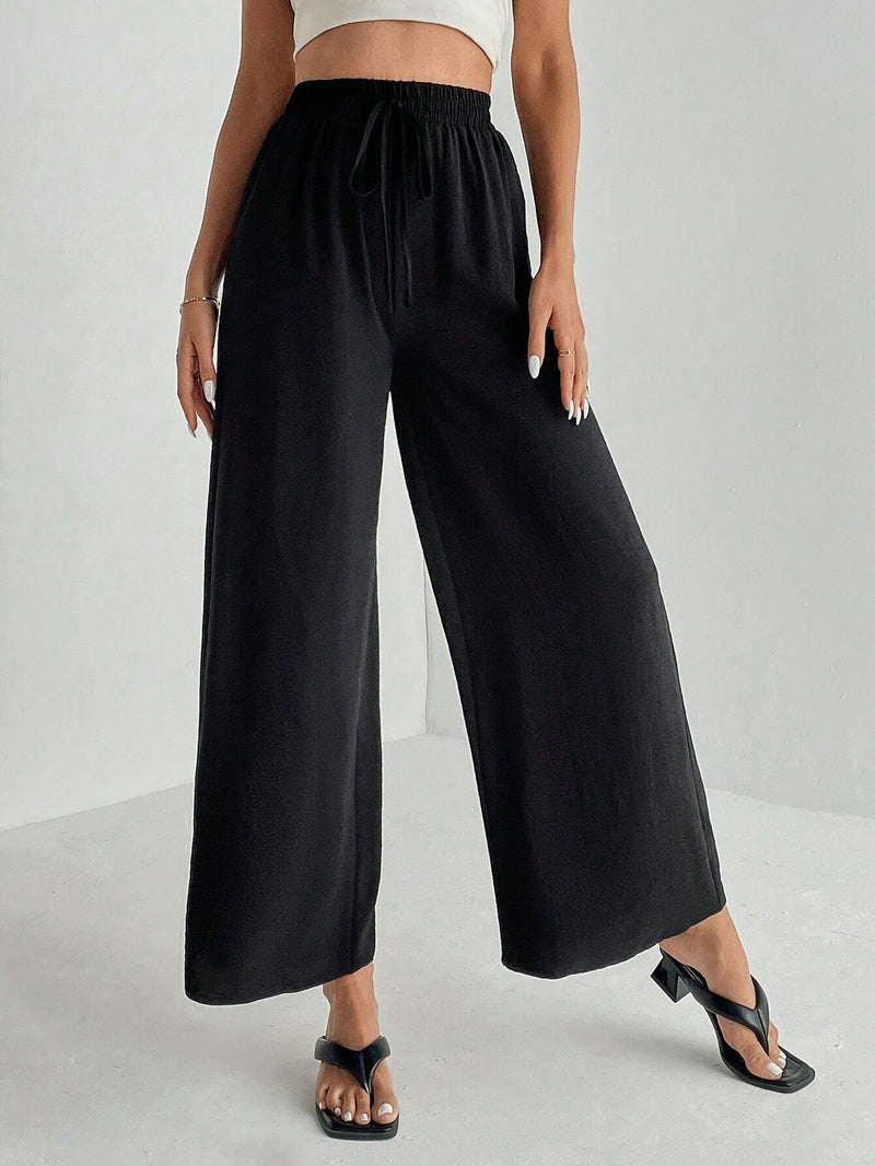 Tall Pantalones negros anchos con nudo delantero solido