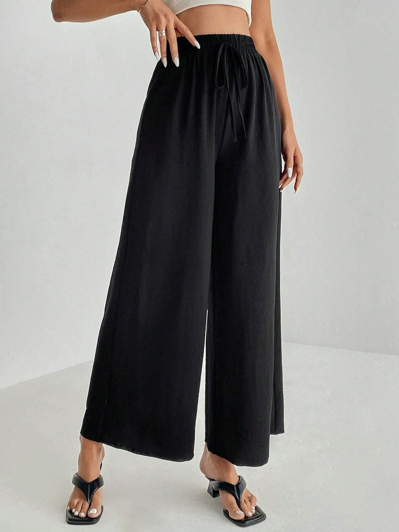 Tall Pantalones negros anchos con nudo delantero solido