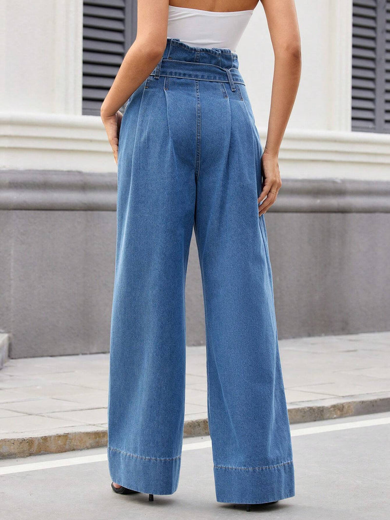 Essnce Pantalones Jeans de mezclilla casuales y comodos para mujer con cintura alta, pierna ancha y ajuste holgado para el uso diario y el trabajo