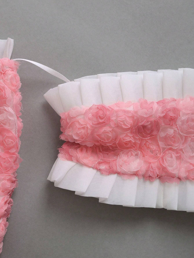 MOD Top en forma de corazon con pequenas rosas 3D para mujeres