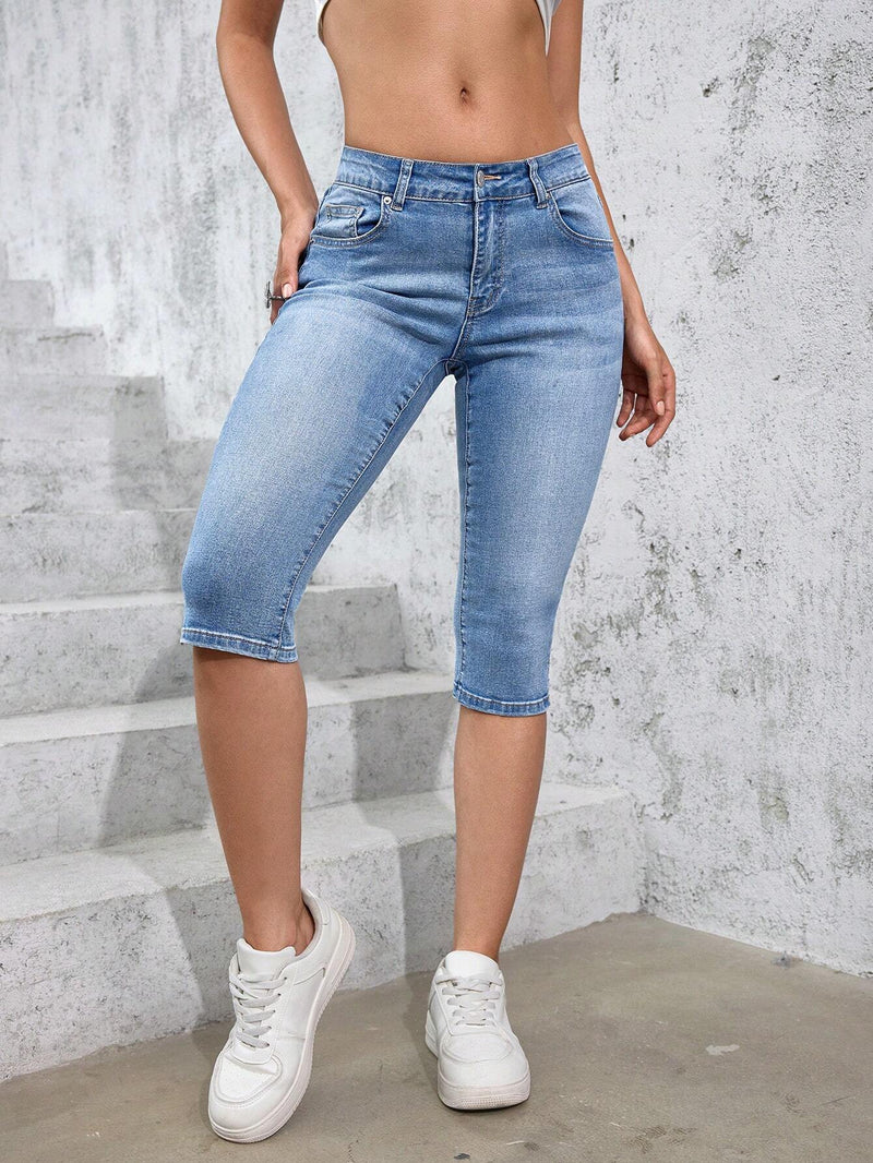 EZwear Jeans casuales para mujeres con dobladillo partido, longitud de siete octavos