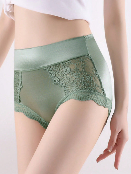 4 piezas/paquete de bragas sexys de triangulo de encaje y saten para mujeres con cintura alta y control abdominal, seccion delgada