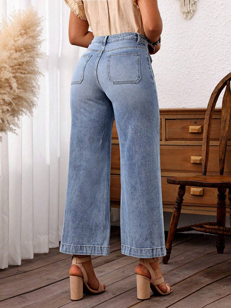 LUNE Jeans acampanados de 9/10 para mujer con bolsillos de solapa sin estiramiento