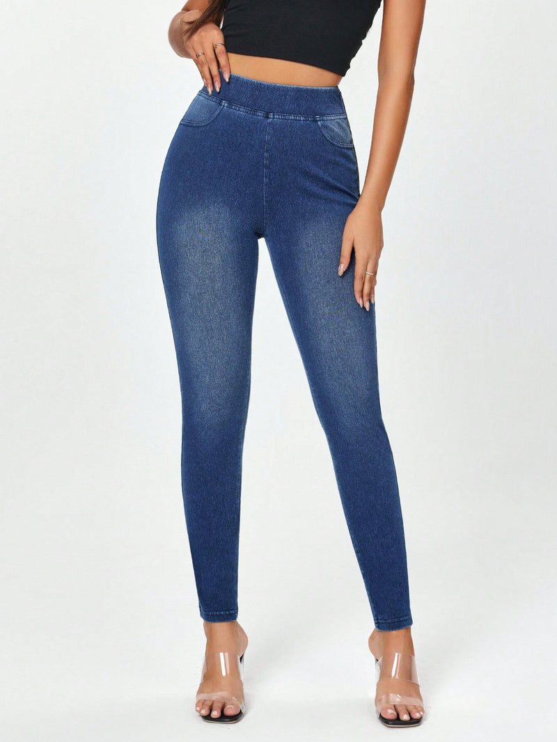 Jeans ajustados de mujer con cremallera lateral y unicolor