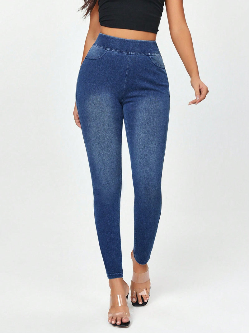 Jeans ajustados de mujer con cremallera lateral y unicolor