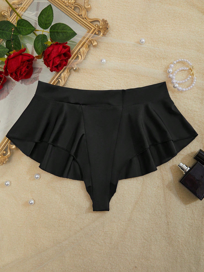 Estilo europeo y americano, Tangas de bikini ajustadas con volantes negros, lenceria para mujeres