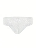 1 pieza Tanga blanca de encaje con entrepierna abierta para mujer, ropa interior sexy para mujeres, adecuada para uso en el hogar y en fiestas