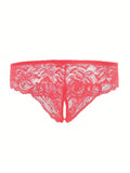 1 Pieza Panties Rojos De Encaje Con Entrepierna Abierta Para Mujer, Ropa Interior Sexy De Damas, Adecuada Para Atuendo De Fiesta En Casa