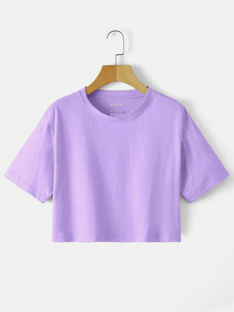 Camiseta informal de manga corta para mujer en unicolor con cuello redondo para el verano