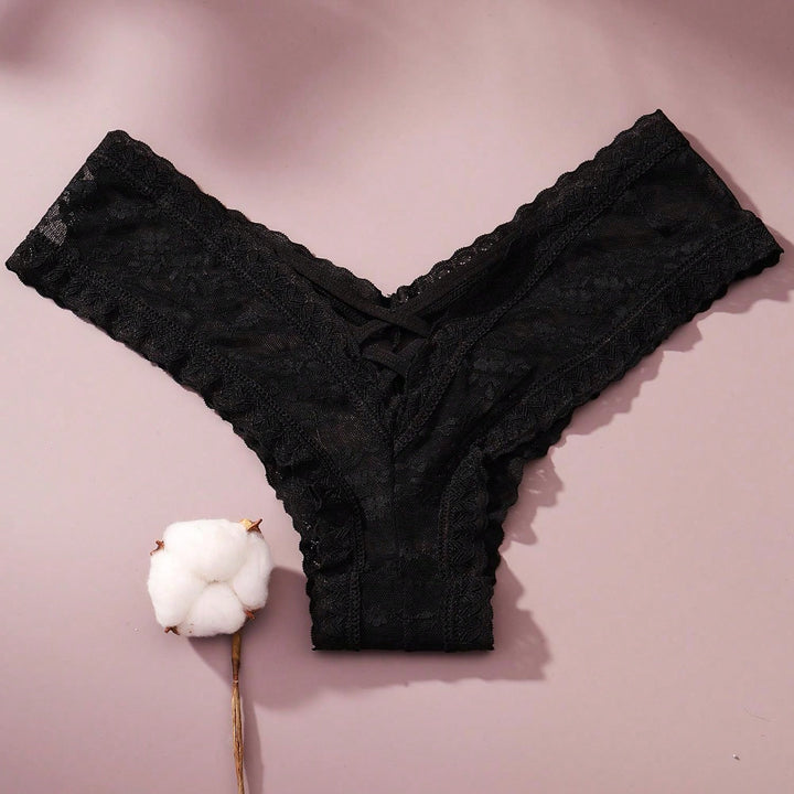 4/piezas tanga sexy para mujer, con diseno de flores pequenas calado y tirantes cruzados de encaje, ropa interior sexy