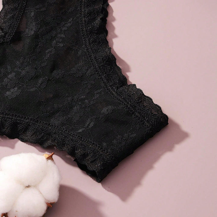 4/piezas tanga sexy para mujer, con diseno de flores pequenas calado y tirantes cruzados de encaje, ropa interior sexy