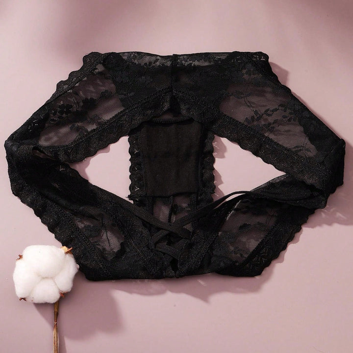 4/piezas tanga sexy para mujer, con diseno de flores pequenas calado y tirantes cruzados de encaje, ropa interior sexy