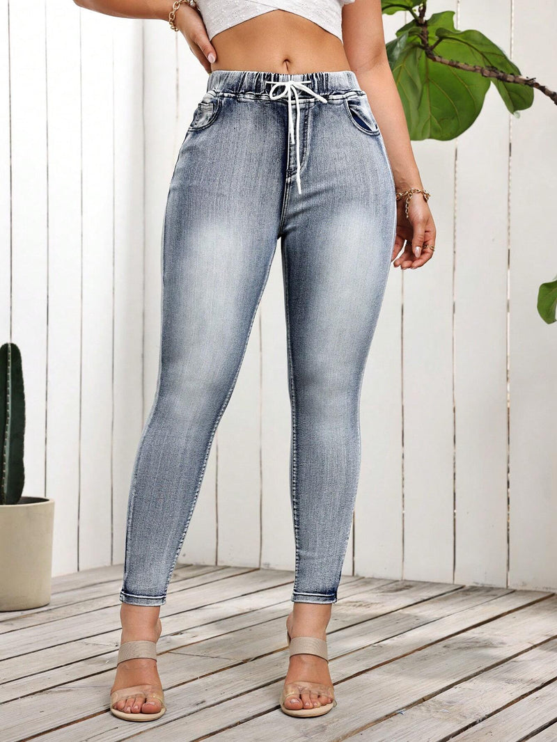 VCAY Pantalones Jeans de cintura alta para mujer con cinturon y bolsillos, ajuste delgado, para uso diario y para desplazamientos