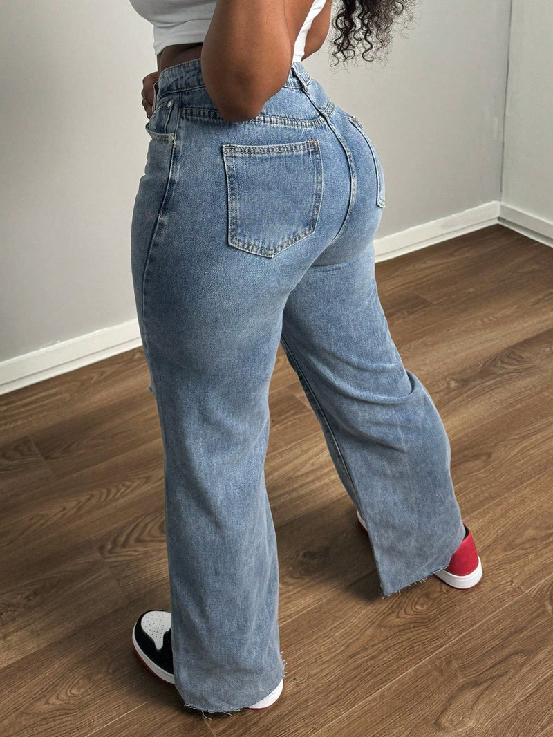 Jeans rectos para mujer desgastados