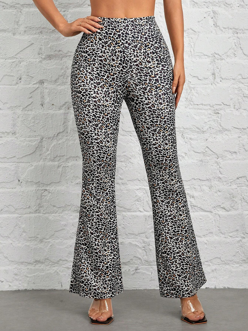 PETITE Pantalones de punto acampanados con estampado de leopardo para damas