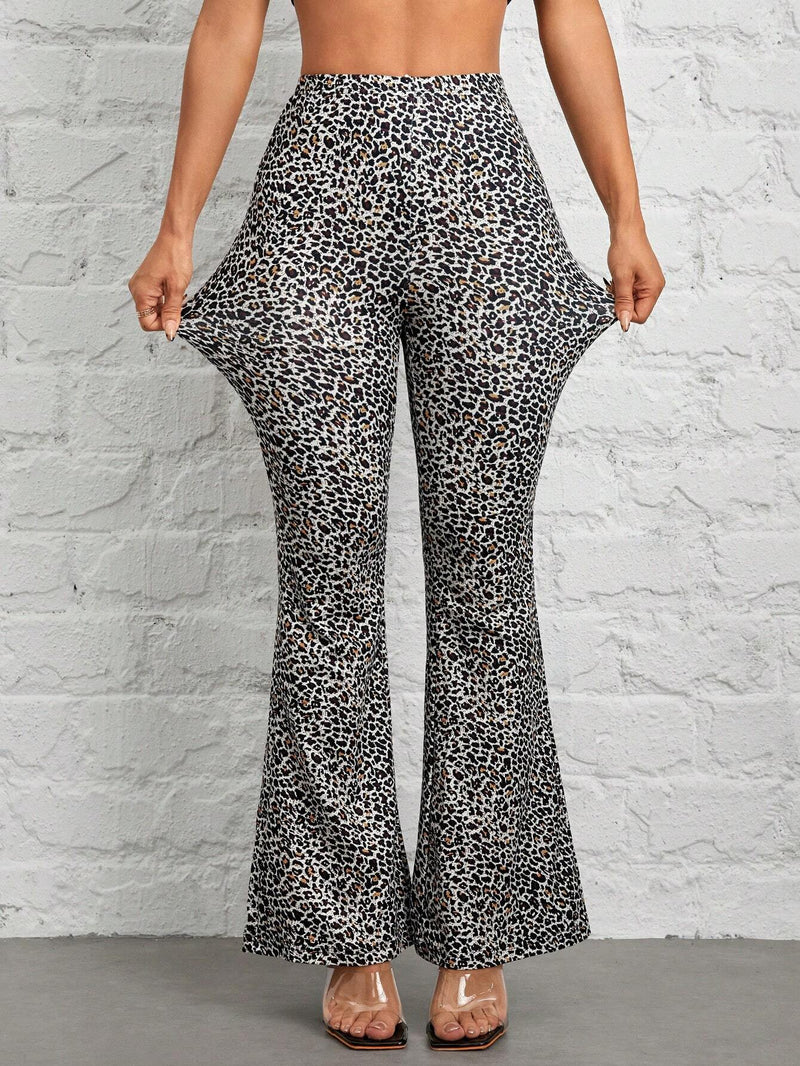 PETITE Pantalones de punto acampanados con estampado de leopardo para damas