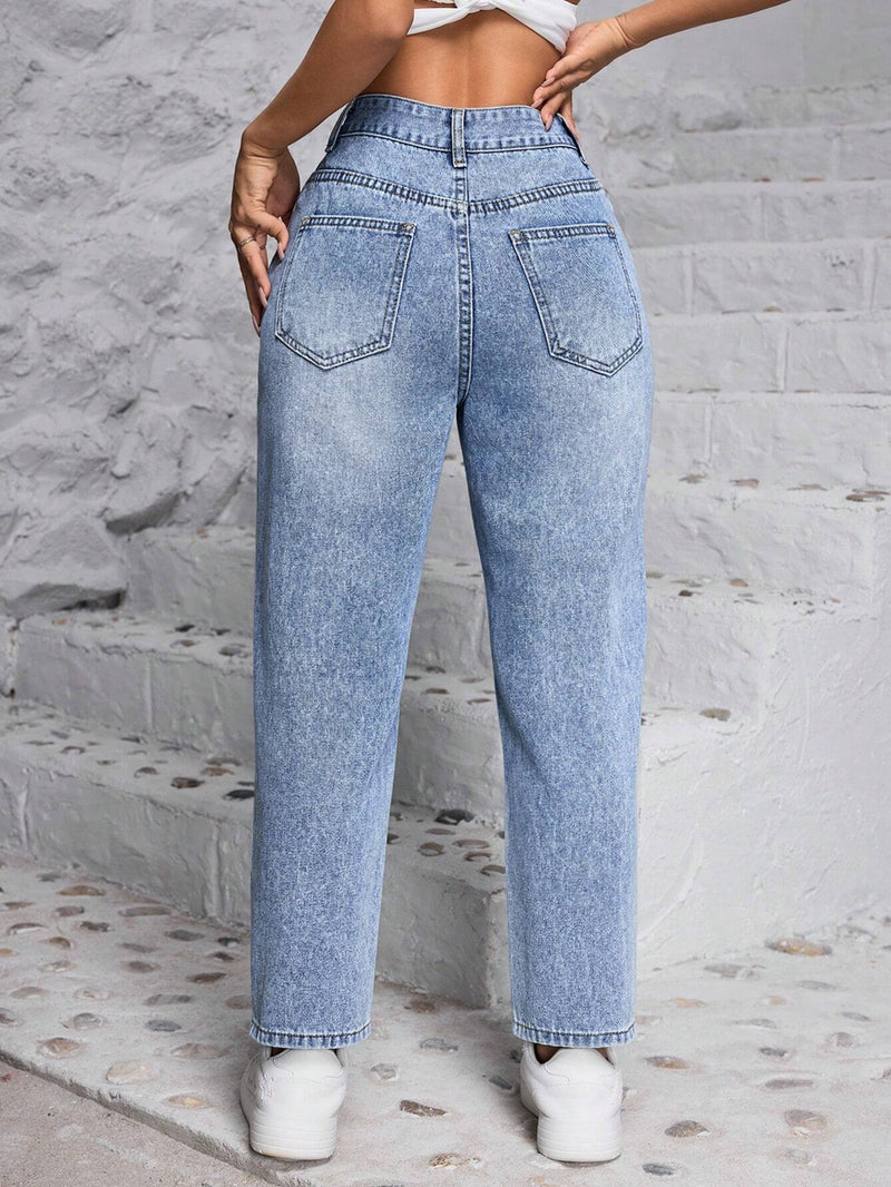 PETITE Jeans con forma de cono y desgastados para mujer con bolsillos, perfectos para el viaje diario