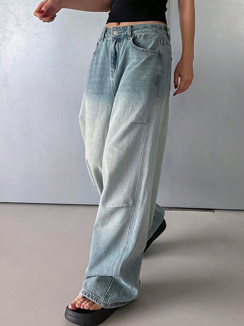 DAZY Pantalones Jeans anchos de pierna ancha para mujer con bolsillos, ajuste informal, para uso diario