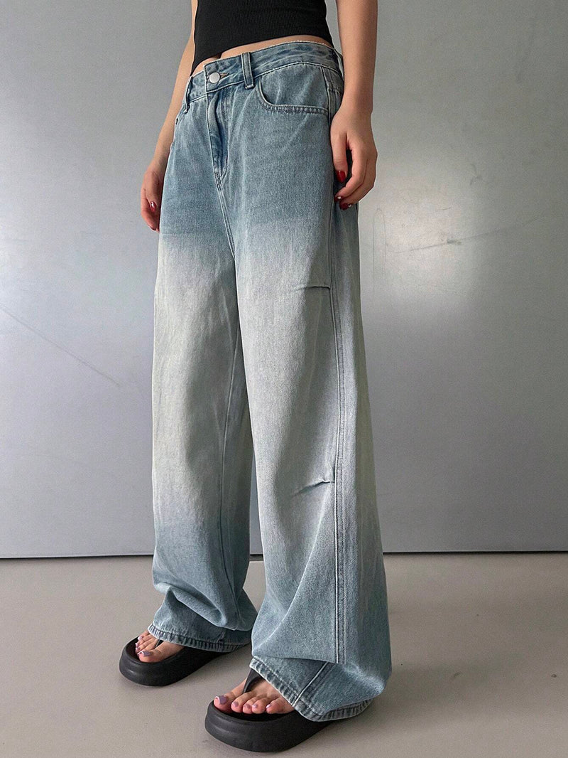 DAZY Pantalones Jeans anchos de pierna ancha para mujer con bolsillos, ajuste informal, para uso diario